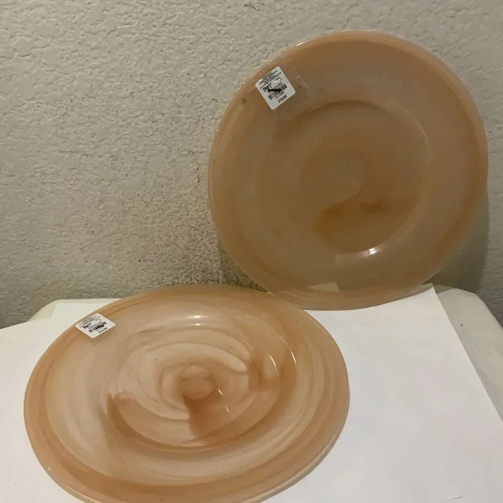 Pier 1 Imports Alabaster Peach Swirl Glass Charges Plates 12.75